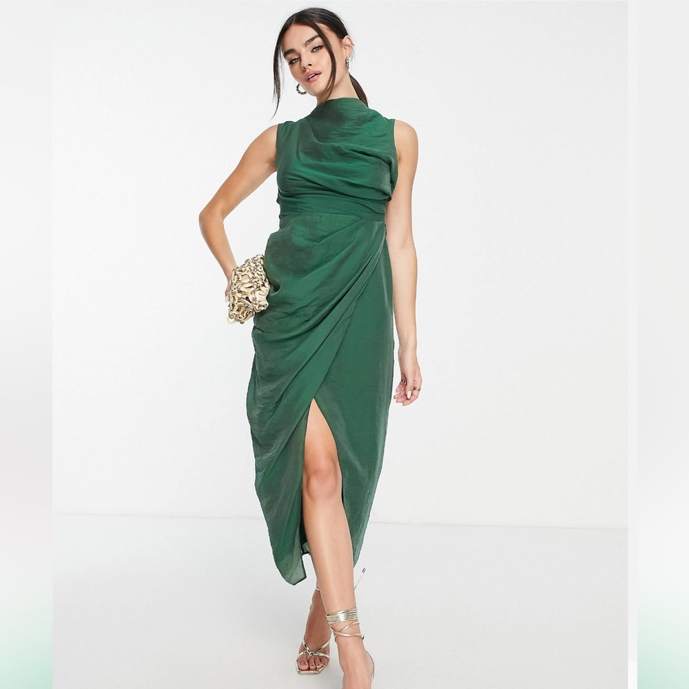 Textured Drape Midi Dress